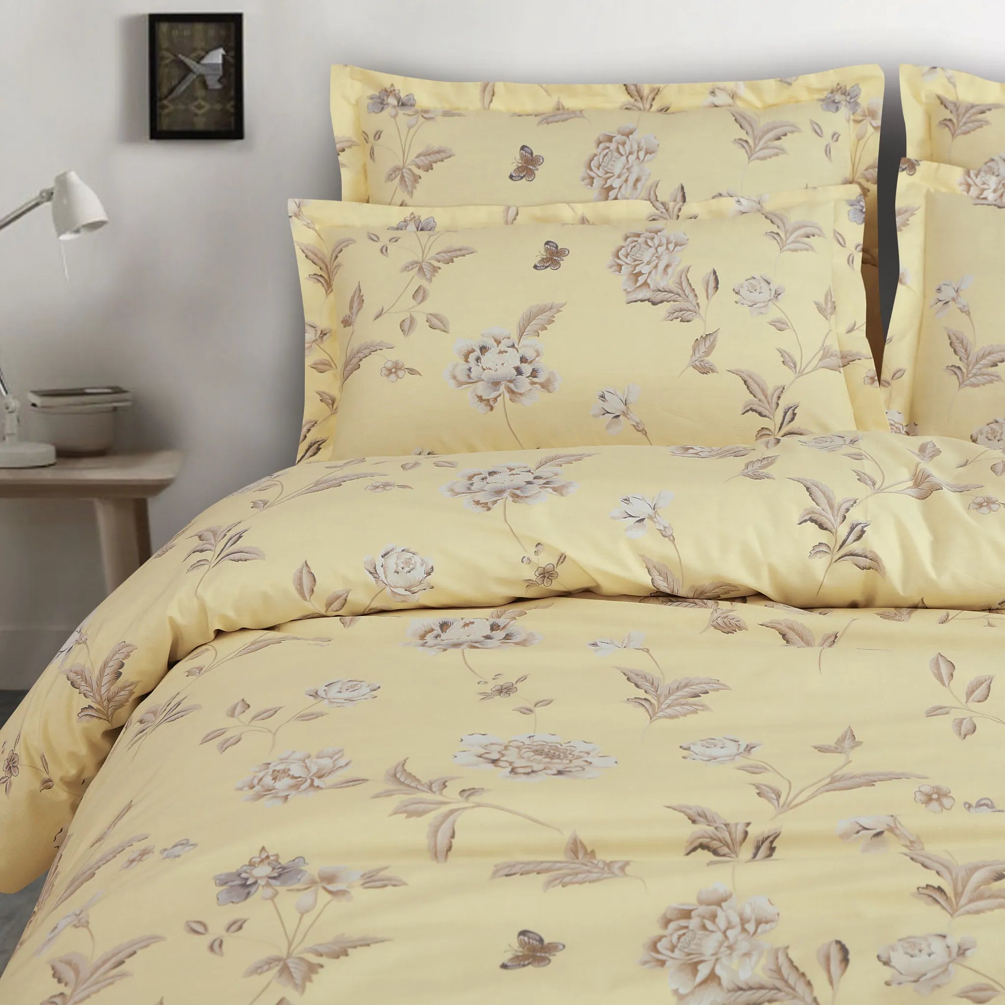 Yellow botanic Egyptian cotton bedding king size