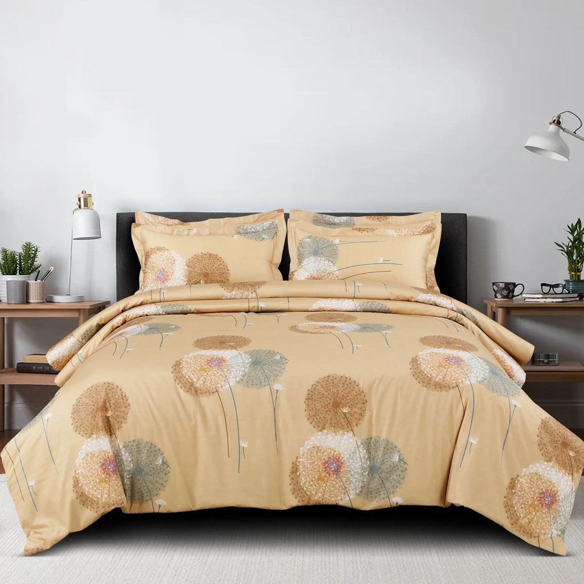 Yellow botanical Egyptian cotton bedding set