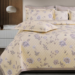 Yellow floral quilted bedspread for king bed India