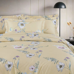 Yellow floral quilted comforter set
