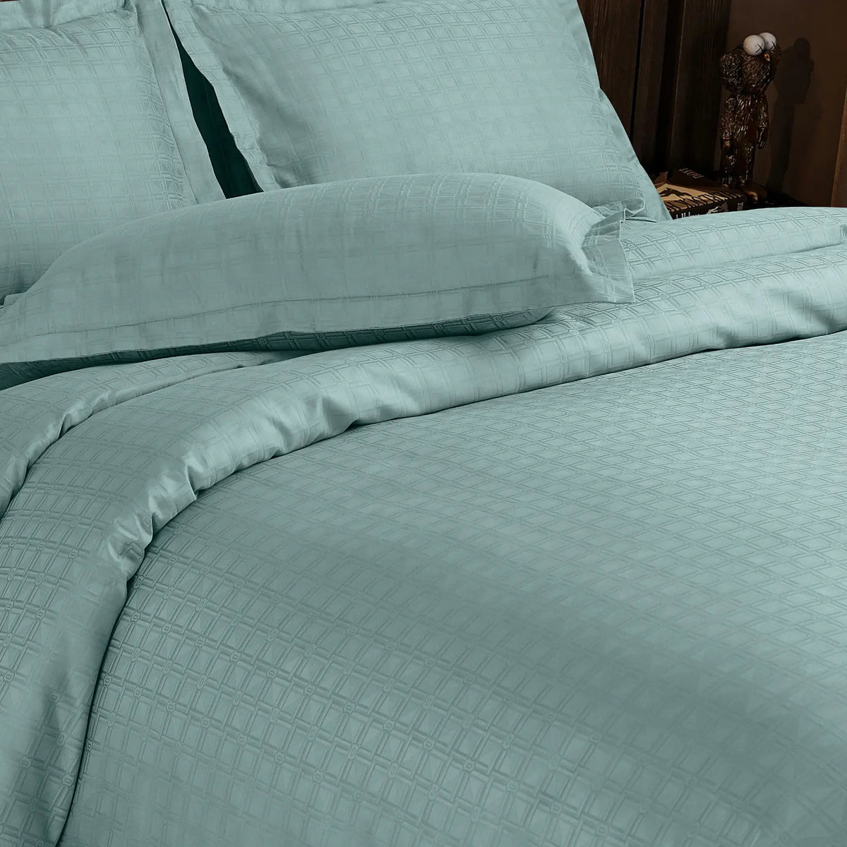 green jacquard bed sheet