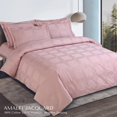 Malako Amalfi Jacquard Blush Pink Checks 550 TC 100% Cotton King Size Bedding Set - MALAKO