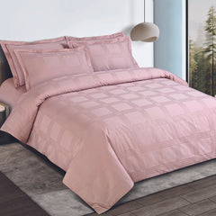 Malako Amalfi Jacquard Blush Pink Checks 550 TC 100% Cotton King Size Bedding Set - MALAKO