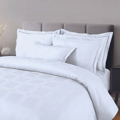 Malako Amalfi Jacquard Brilliant White Checks 550 TC 100% Cotton Duvet Cover - MALAKO