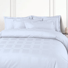 Malako Amalfi Jacquard Brilliant White Checks 550 TC 100% Cotton Duvet Cover - MALAKO
