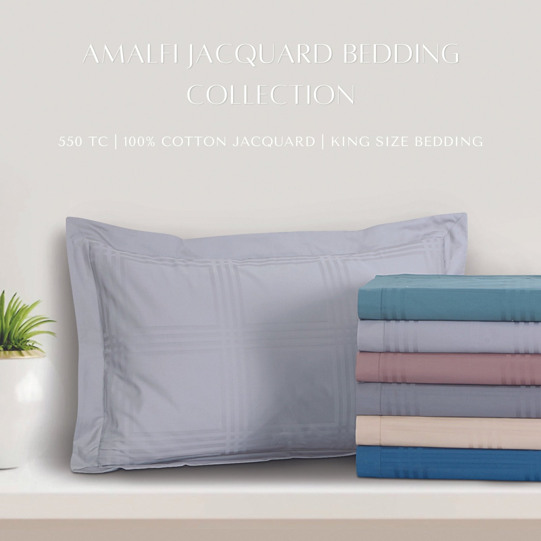 Blue Jacquard Bed Sheet, King Size Cotton Sheet with 2 Pillow Covers