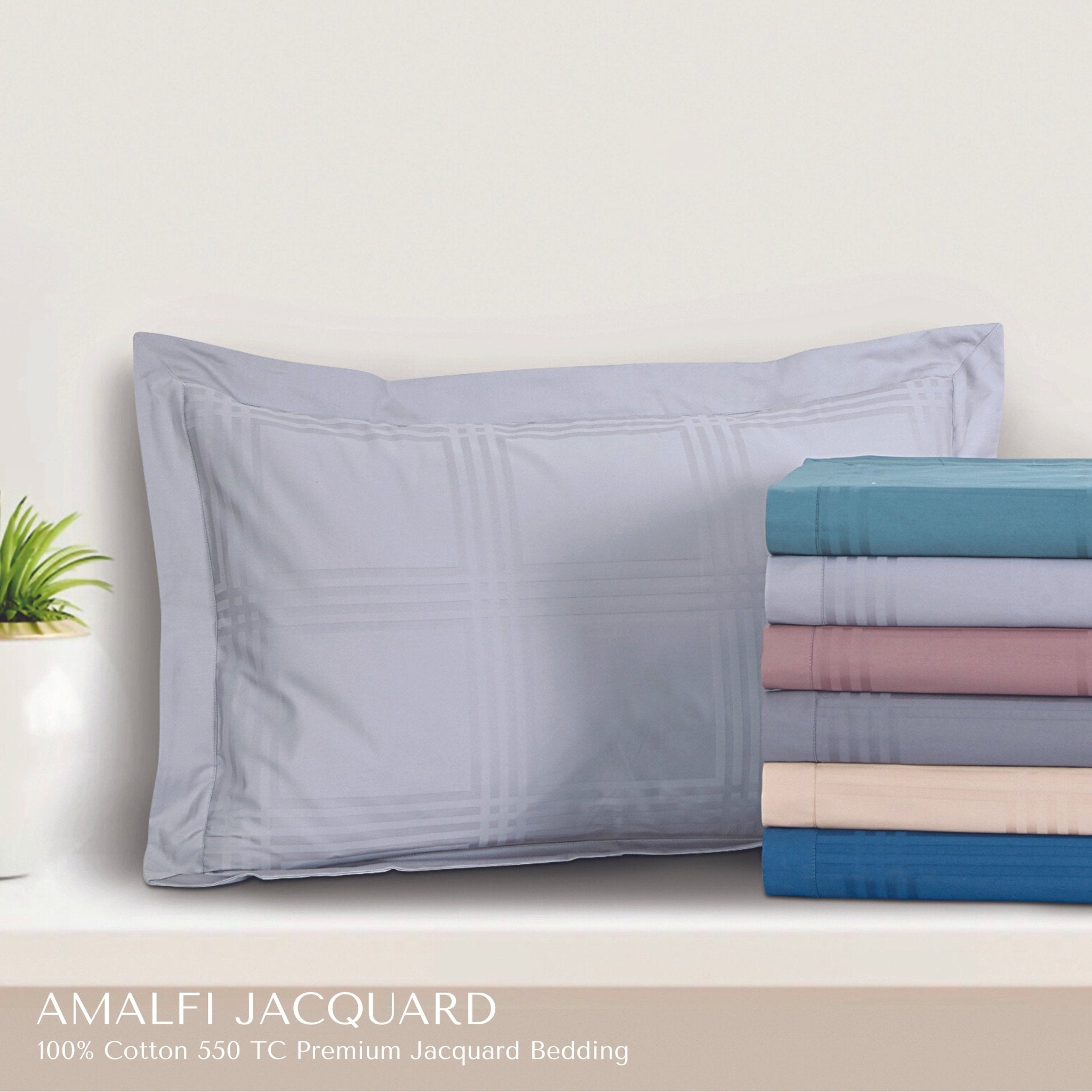 Malako Amalfi Jacquard Checkered 550 TC 100% Cotton King Size Bedding - MALAKO