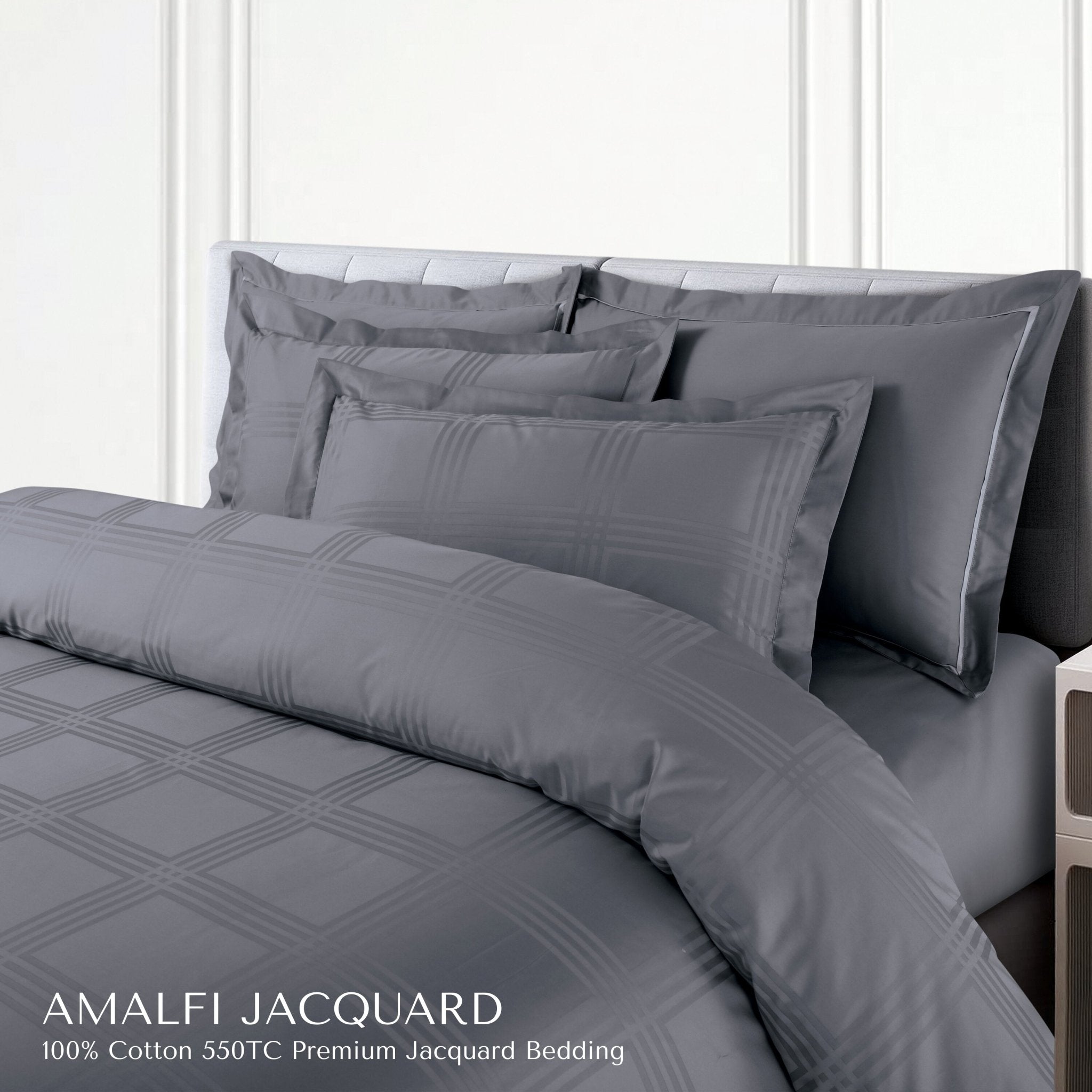 Malako Amalfi Jacquard Grey Checks 550 TC 100% Cotton Duvet Cover - MALAKO