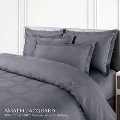 Malako Amalfi Jacquard Grey Checks 550 TC 100% Cotton Duvet Cover - MALAKO