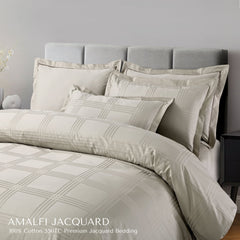 Malako Amalfi Jacquard Olive Beige Checks 550 TC 100% Cotton Duvet Cover - MALAKO