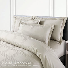 Malako Amalfi Jacquard Olive Beige Checks 550 TC 100% Cotton Duvet Cover - MALAKO