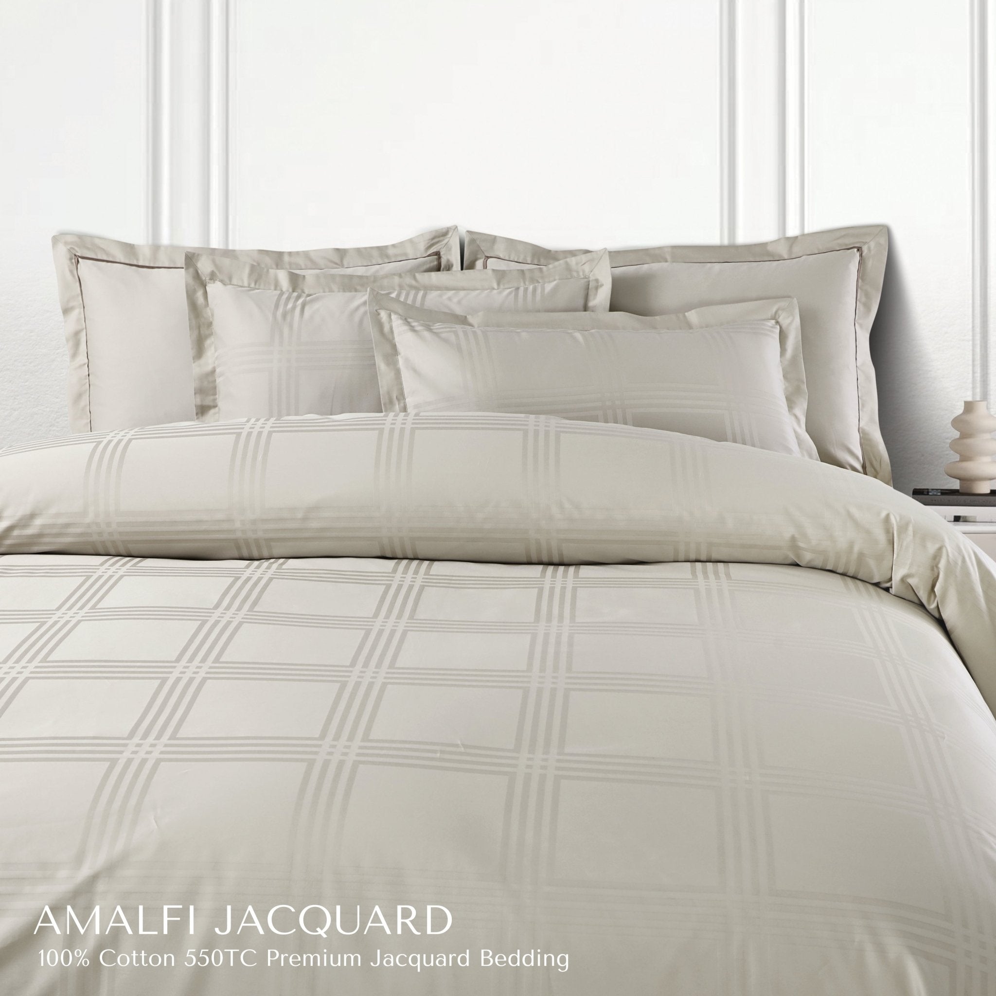 Malako Amalfi Jacquard Olive Beige Checks 550 TC 100% Cotton Duvet Cover - MALAKO