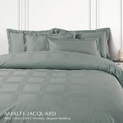 Malako Amalfi Jacquard Olive Green Checks 550 TC 100% Cotton King Size Bedding Set - MALAKO