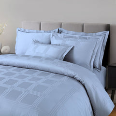 Malako Amalfi Jacquard Pigeon Blue Checks 550 TC 100% Cotton King Size Bedding Set - MALAKO