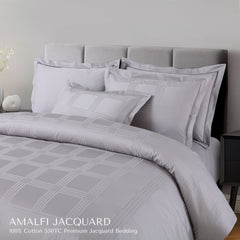 Malako Amalfi Jacquard Silver Grey Checks 550 TC 100% Cotton King Size Bedding Set - MALAKO