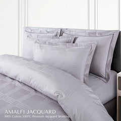 Malako Amalfi Jacquard Silver Grey Checks 550 TC 100% Cotton King Size Bedding Set - MALAKO