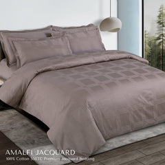 Malako Amalfi Jacquard Taupe Brown Checks 550 TC 100% Cotton King Size Bedding Set - MALAKO