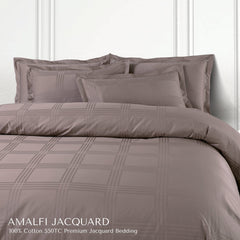 Malako Amalfi Jacquard Taupe Brown Checks 550 TC 100% Cotton King Size Bedding Set - MALAKO