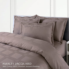 Malako Amalfi Jacquard Taupe Brown Checks 550 TC 100% Cotton King Size Bedding Set - MALAKO