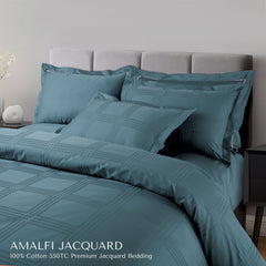 Malako Amalfi Jacquard Teal Green Checks 550 TC 100% Cotton Duvet Cover - MALAKO