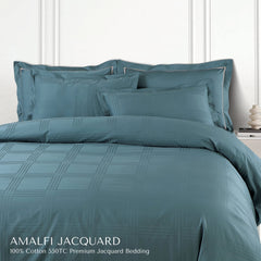 Malako Amalfi Jacquard Teal Green Checks 550 TC 100% Cotton Duvet Cover - MALAKO