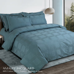 Malako Amalfi Jacquard Teal Green Checks 550 TC 100% Cotton Duvet Cover - MALAKO