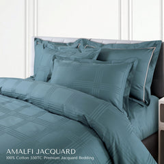 Malako Amalfi Jacquard Teal Green Checks 550 TC 100% Cotton Duvet Cover - MALAKO