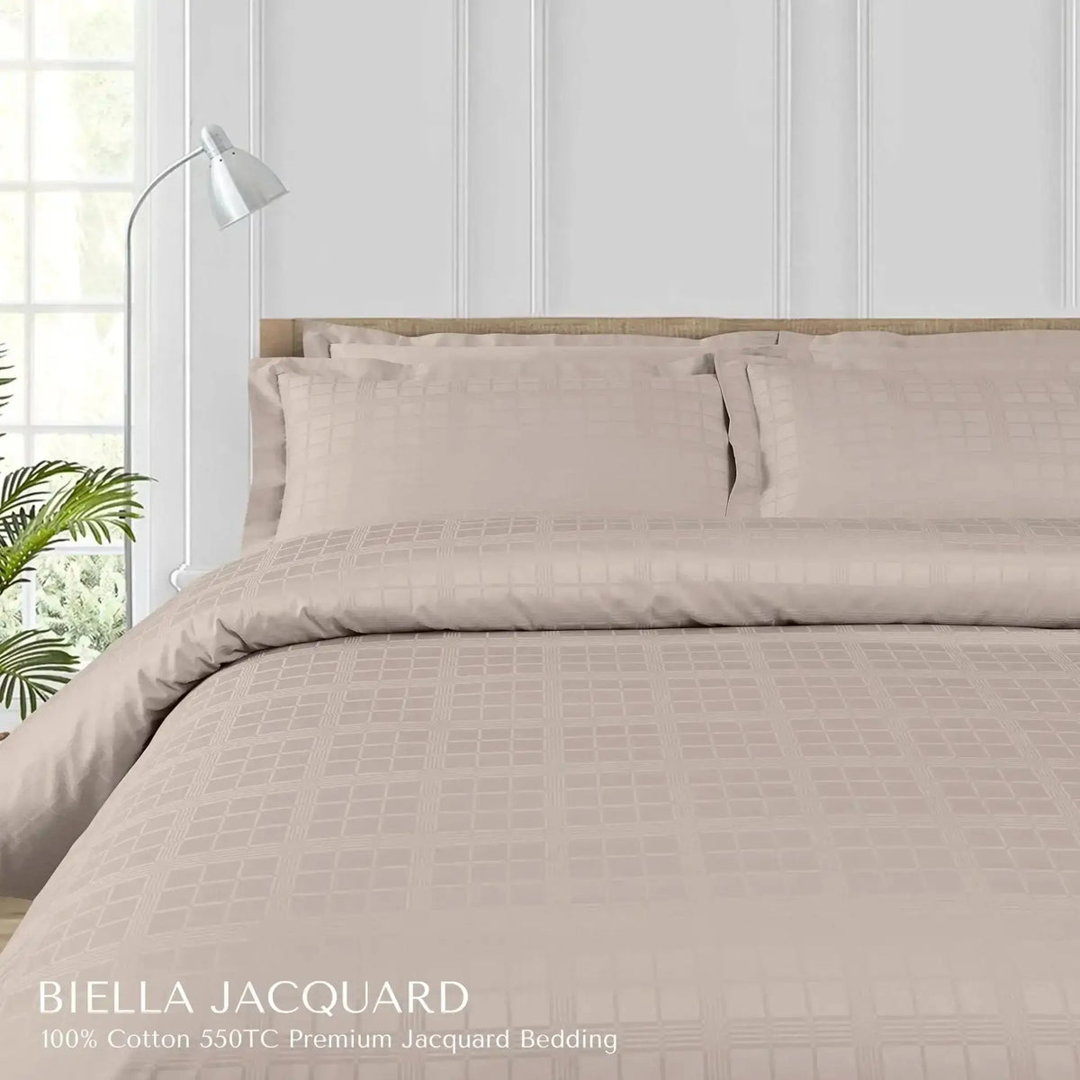 Malako Biella Jacquard Beige Checks 550 TC 100% Cotton Double Bed Duvet Cover