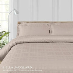 Malako Biella Jacquard Beige Checks 550 TC 100% Cotton Double Bed Duvet Cover