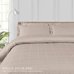 Malako Biella Jacquard Beige Checks 550 TC 100% Cotton King Size 6 Piece Bedding Set - MALAKO