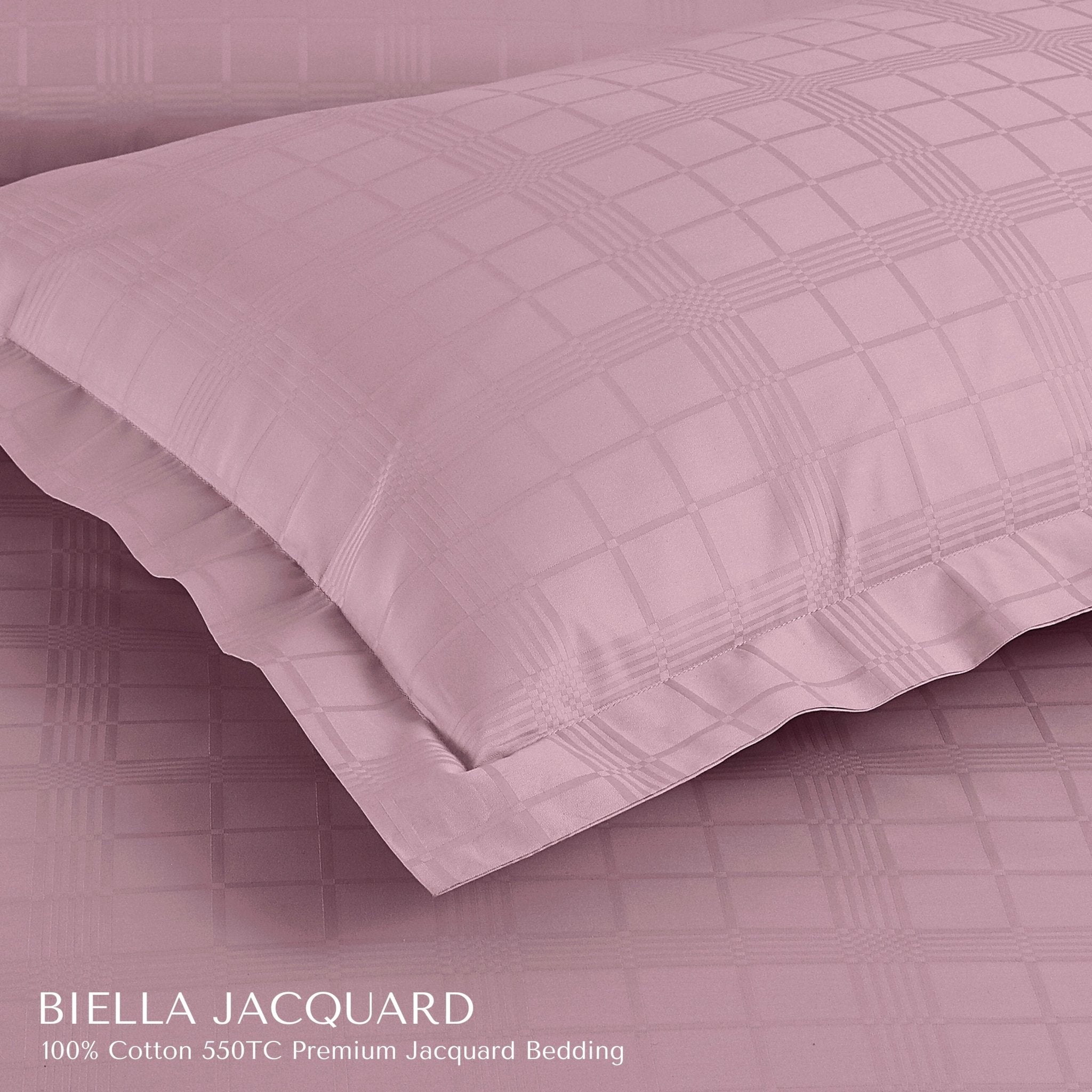 Malako Biella Jacquard Blush Pink Checks 550 TC 100% Cotton Double Bed Duvet Cover - MALAKO