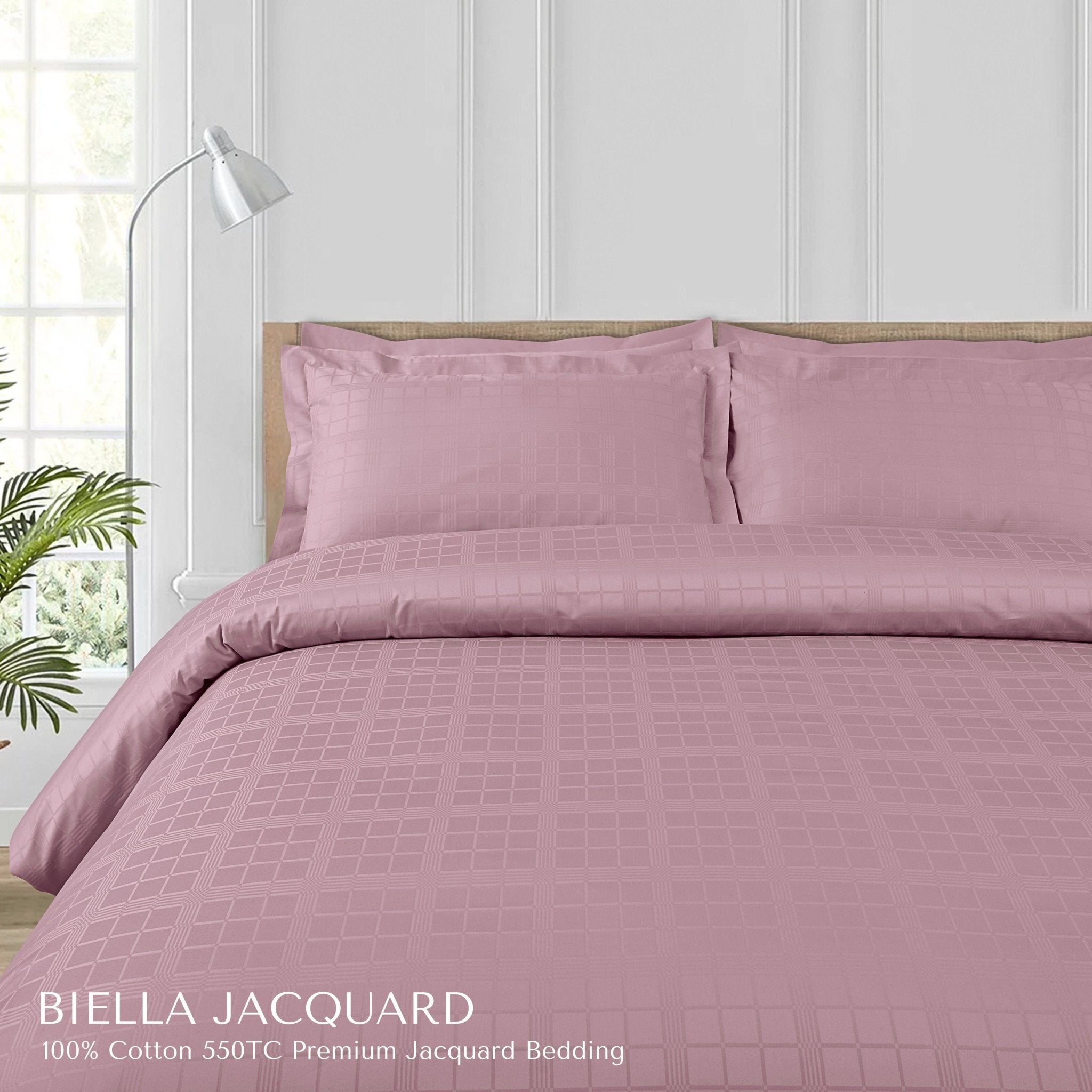Malako Biella Jacquard Blush Pink Checks 550 TC 100% Cotton Double Bed Duvet Cover - MALAKO