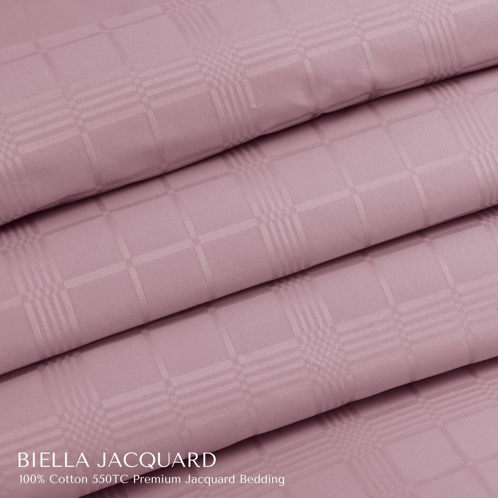 Malako Biella Jacquard Blush Pink Checks 550 TC 100% Cotton King Size 6 Piece Bedding Set - MALAKO