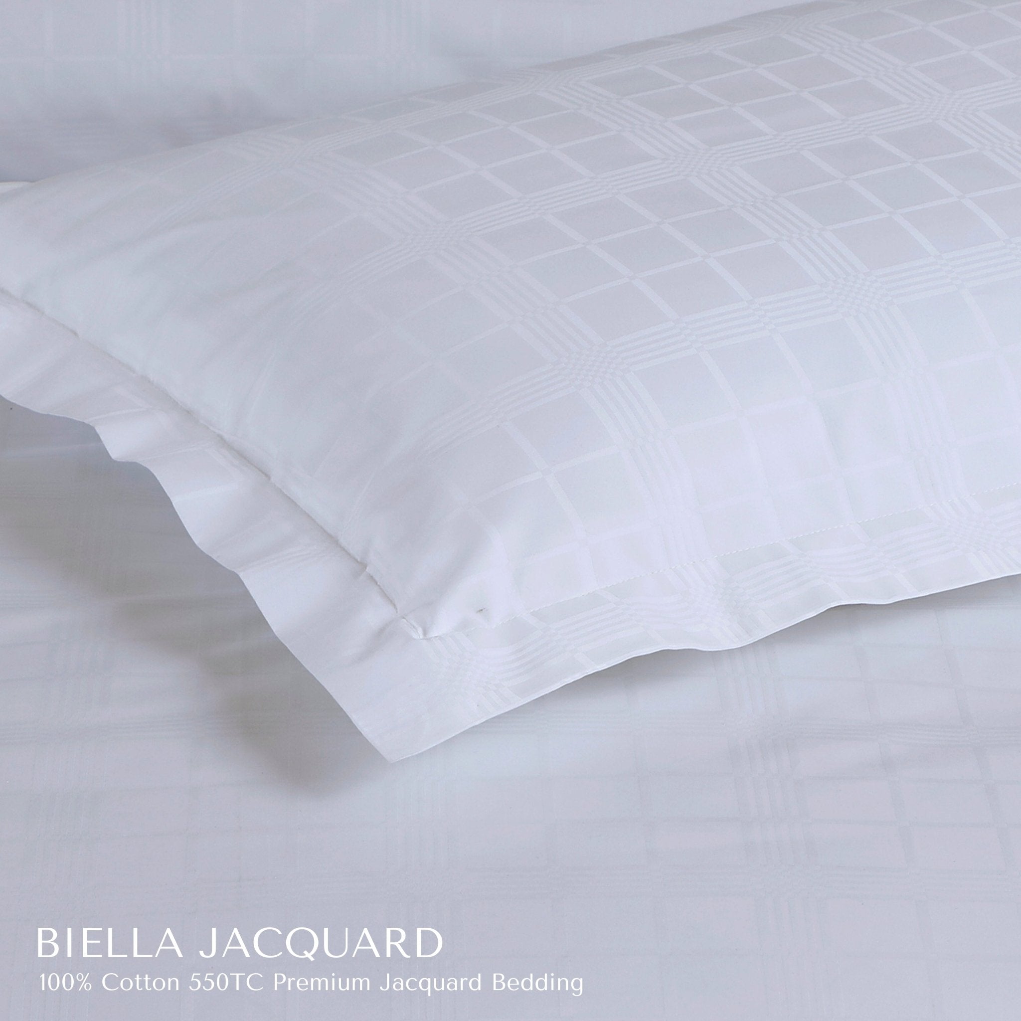Malako Biella Jacquard Brilliant White Checks 550 TC 100% Cotton King Size 6 Piece Bedding Set - MALAKO