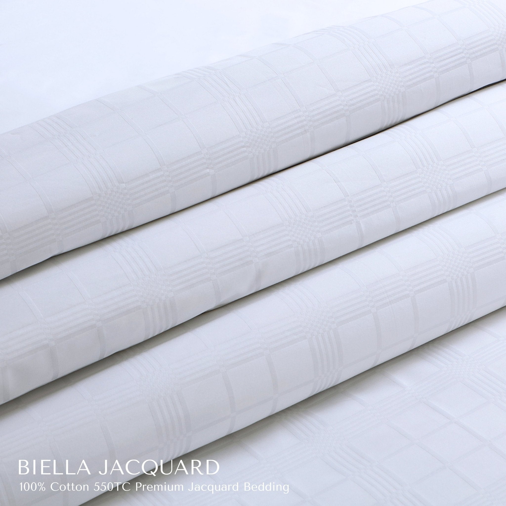 Malako Biella Jacquard Brilliant White Checks 550 TC 100% Cotton King Size 6 Piece Bedding Set - MALAKO