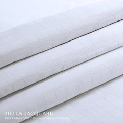 Malako Biella Jacquard Brilliant White Checks 550 TC 100% Cotton King Size 6 Piece Bedding Set - MALAKO