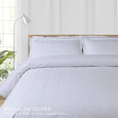 Malako Biella Jacquard Brilliant White Checks 550 TC 100% Cotton King Size Bedding - MALAKO