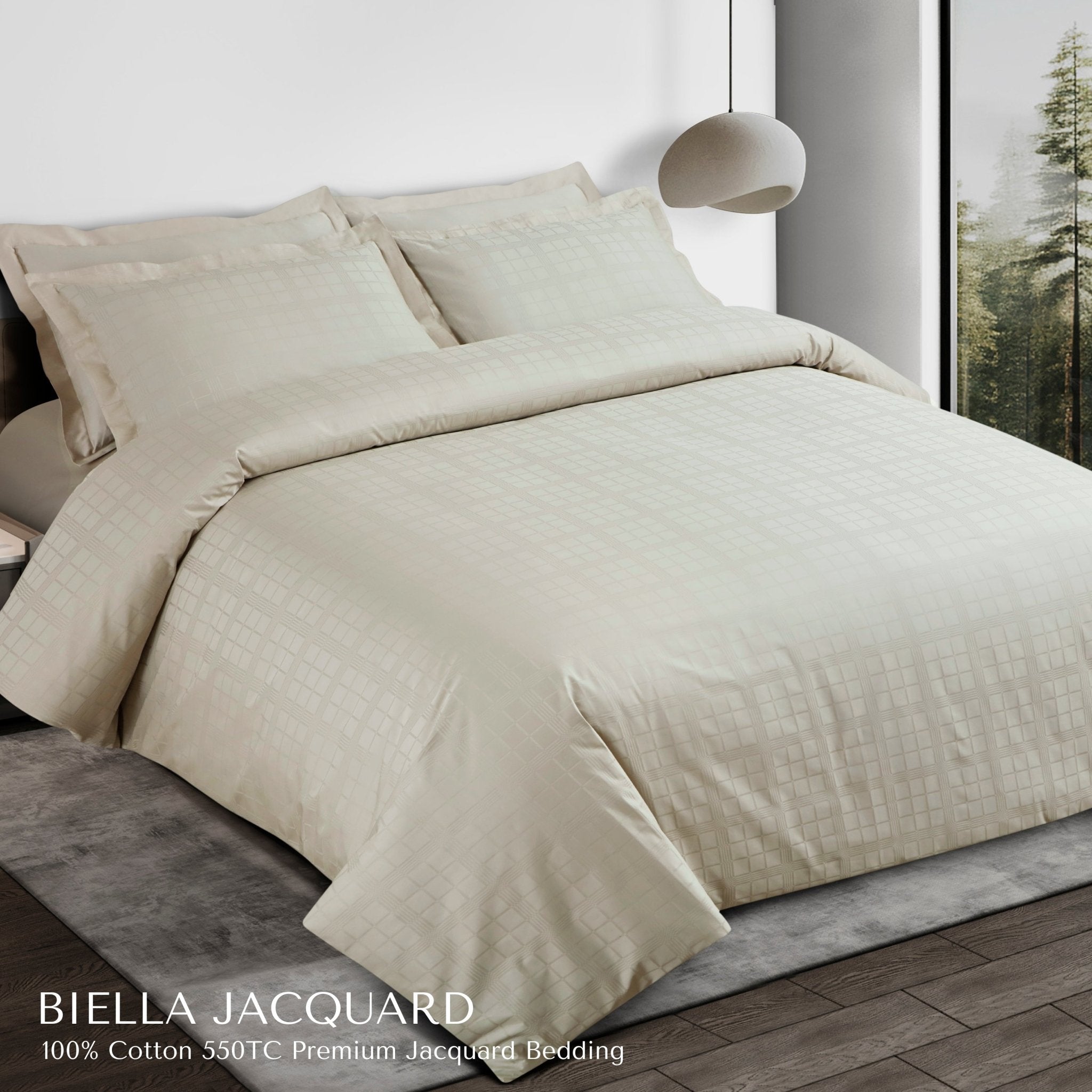 Malako Biella Jacquard Checkered 550 TC 100% Cotton King Size Bedding - MALAKO