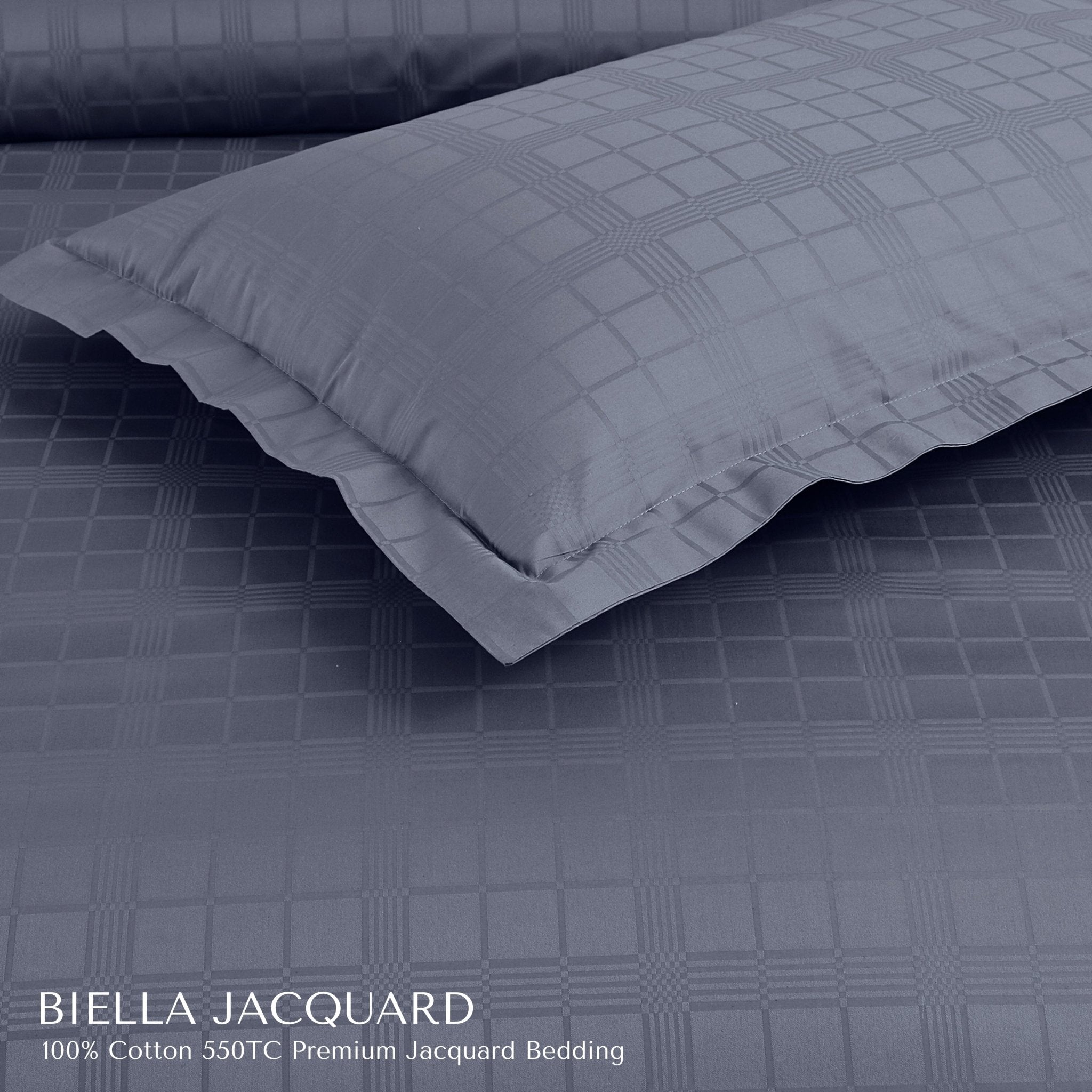 Malako Biella Jacquard Grey Checks 550 TC 100% Cotton King Size 6 Piece Bedding Set - MALAKO