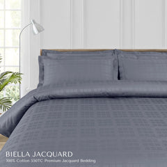 Malako Biella Jacquard Grey Checks 550 TC 100% Cotton King Size 6 Piece Bedding Set - MALAKO