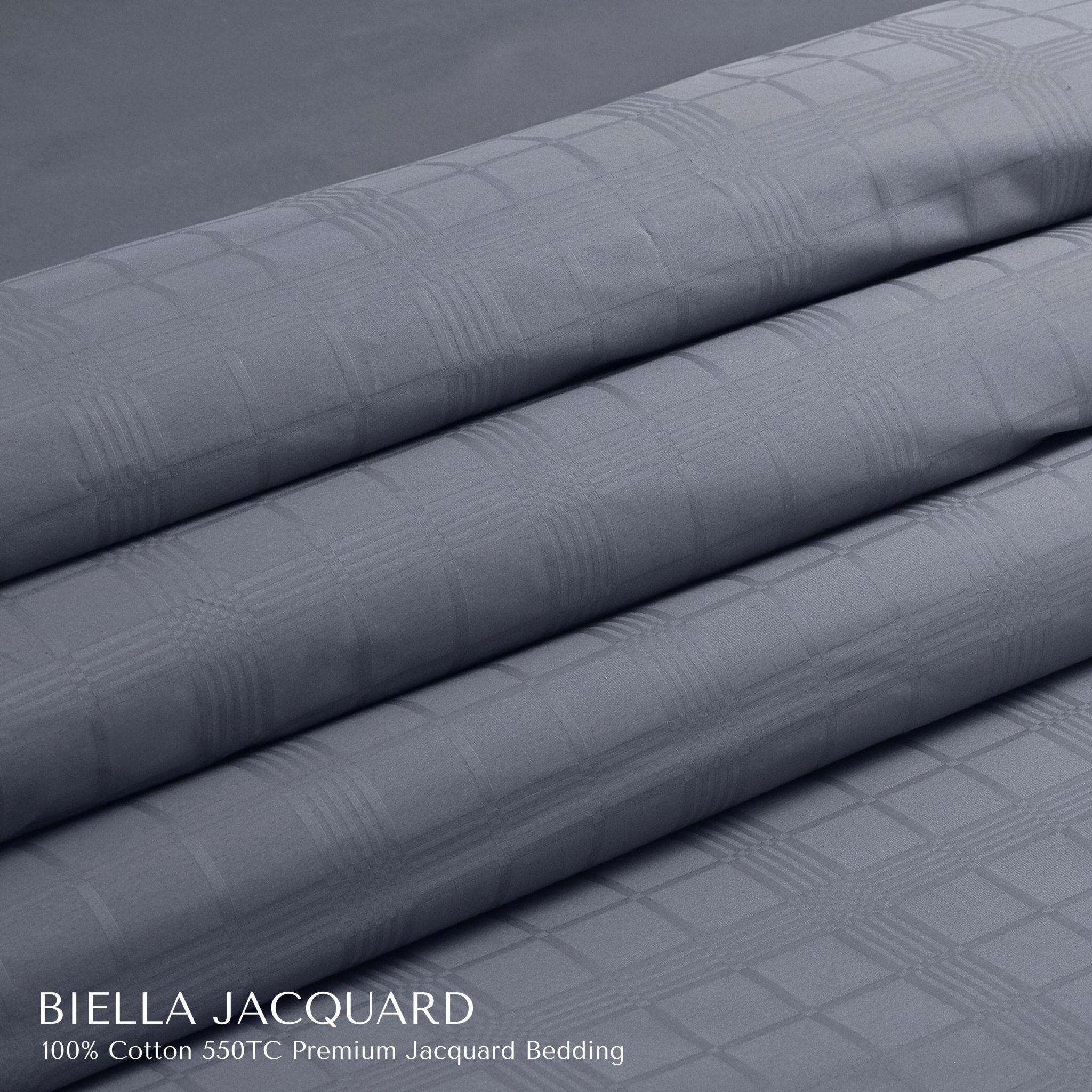 Malako Biella Jacquard Grey Checks 550 TC 100% Cotton King Size 6 Piece Bedding Set - MALAKO