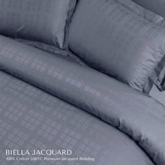 Malako Biella Jacquard Grey Checks 550 TC 100% Cotton King Size 6 Piece Bedding Set - MALAKO