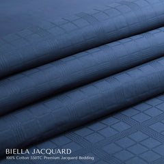 Malako Biella Jacquard Majolica Blue Checks 550 TC 100% Cotton King Size 6 Piece Bedding Set - MALAKO