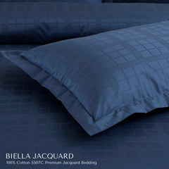 Malako Biella Jacquard Majolica Blue Checks 550 TC 100% Cotton King Size 6 Piece Bedding Set - MALAKO
