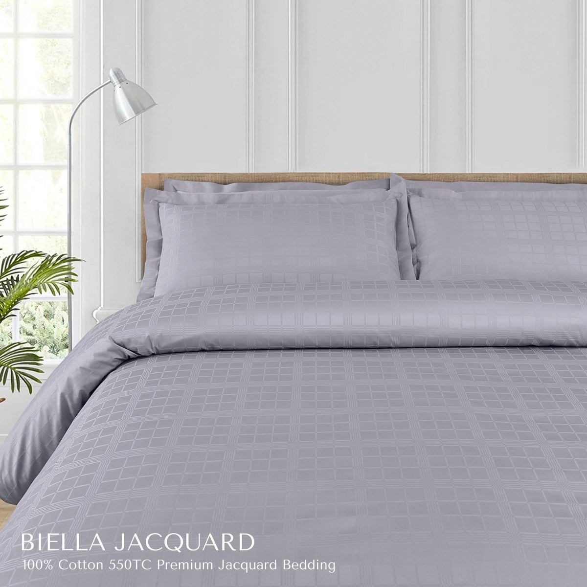 Malako Biella Jacquard Silver Grey Checks 550 TC 100% Cotton Double Bed Duvet Cover - MALAKO