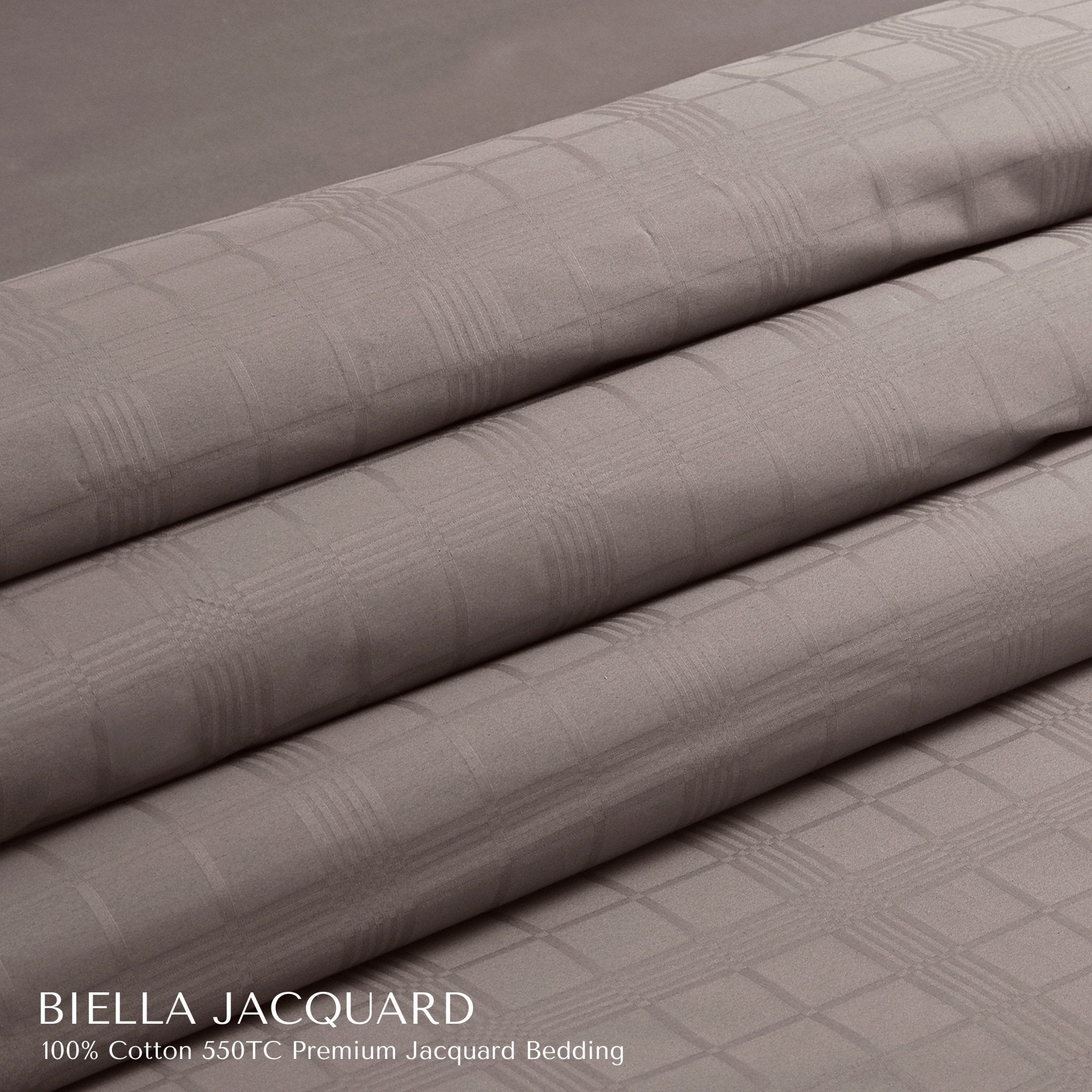 Malako Biella Jacquard Taupe Brown Checks 550 TC 100% Cotton King Size 6 Piece Bedding Set - MALAKO