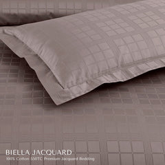 Malako Biella Jacquard Taupe Brown Checks 550 TC 100% Cotton King Size 6 Piece Bedding Set - MALAKO