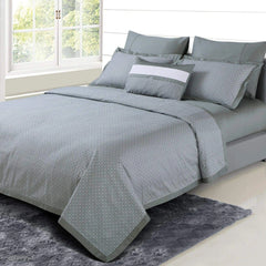 Malako Caèn 500TC 100% Egyptian Cotton Olive Grey Modern Abstract 7 Piece Flannel Dohar Set - MALAKO