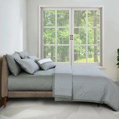 Malako Caèn 500TC 100% Egyptian Cotton Olive Grey Modern Abstract 7 Piece Flannel Dohar Set - MALAKO