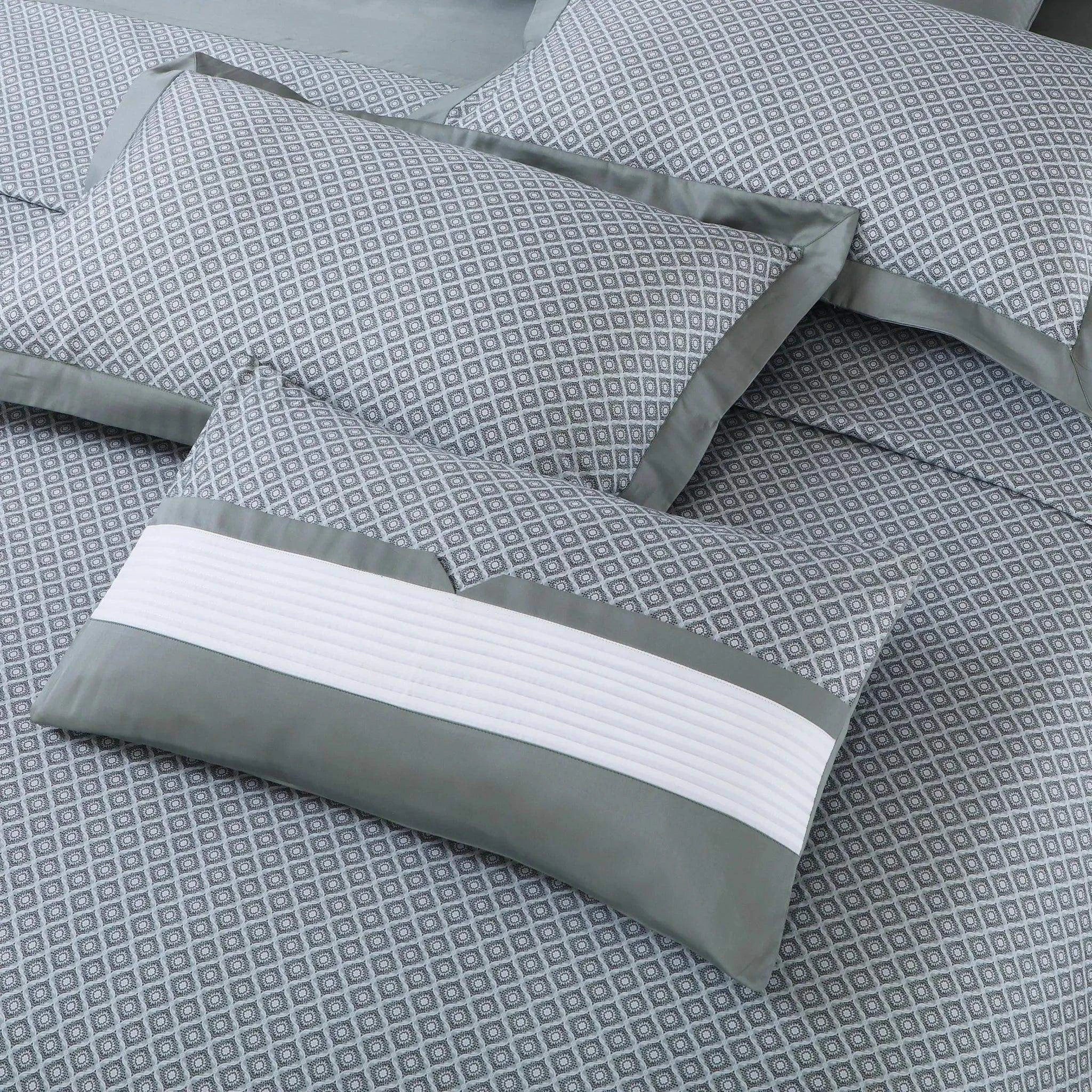 Malako Caèn 500TC 100% Egyptian Cotton Olive Grey Modern Abstract 7 Piece Flannel Dohar Set - MALAKO